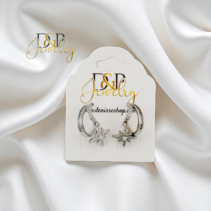 14K SILVER STAR DROP DESIGN STUD EARRINGS E1030