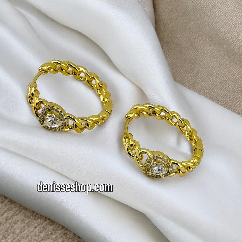 14K WHITE HEART STONE  HOOP EARRING HP538