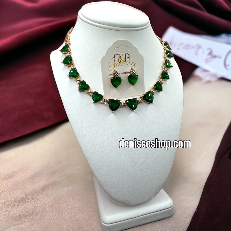 14K GREEN HEART NECKLACE SET C1192