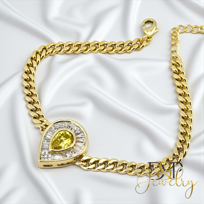 14K YELLOW WHITE STONE DROP BRACELET BR803