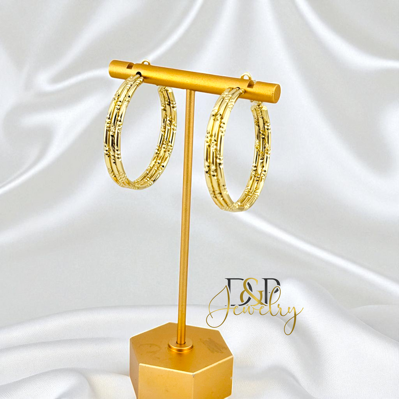 14K GOLD/LONG SIZE DESIGN HOOP EARRING HP803