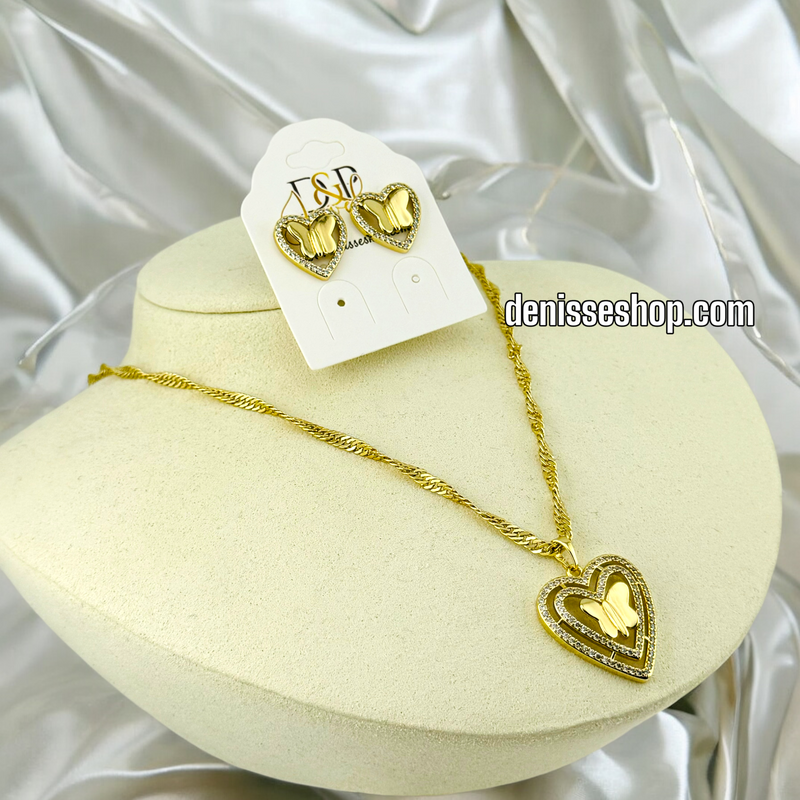 14K GOLD /BUTTERFLY IN HEART NECKLACE SET N50