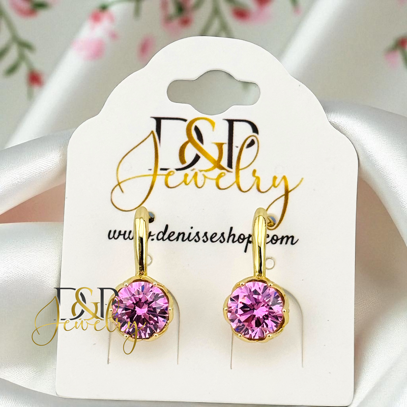 14K DROP STONE HUGGIE EARRING E940