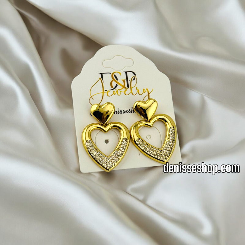 14K GOLD AND WHITE STONE HEART SHAPE EARRING E659