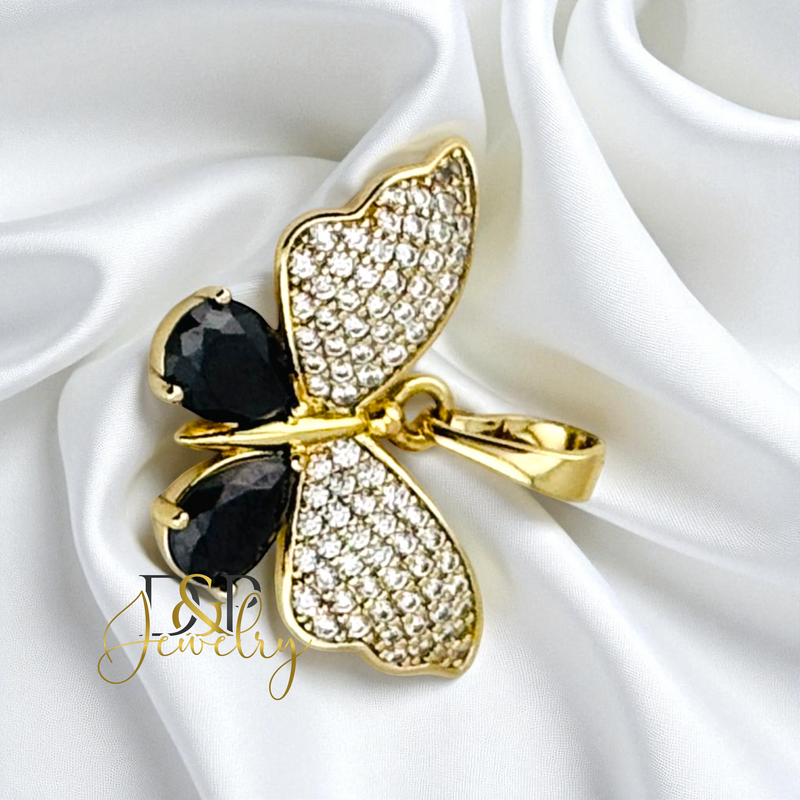 14K GOLD BUTTERFLY STONES PENDANT P885