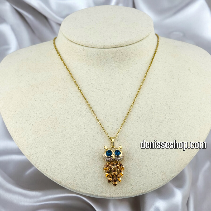 14K GOLD / AMBER OWL NECKLACE  N60