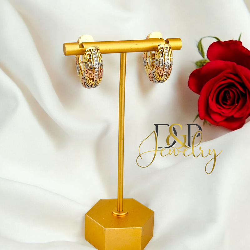 14K TRICOLOR HOOP EARRING HP664