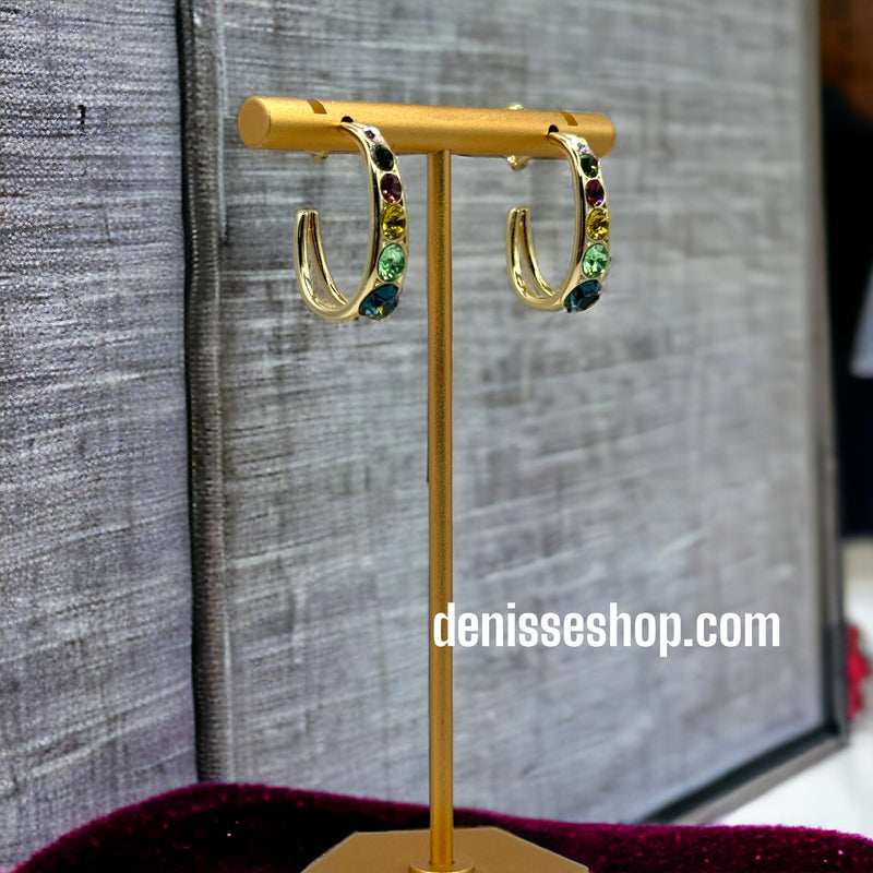 14K Colorful Stone Hoops HP106