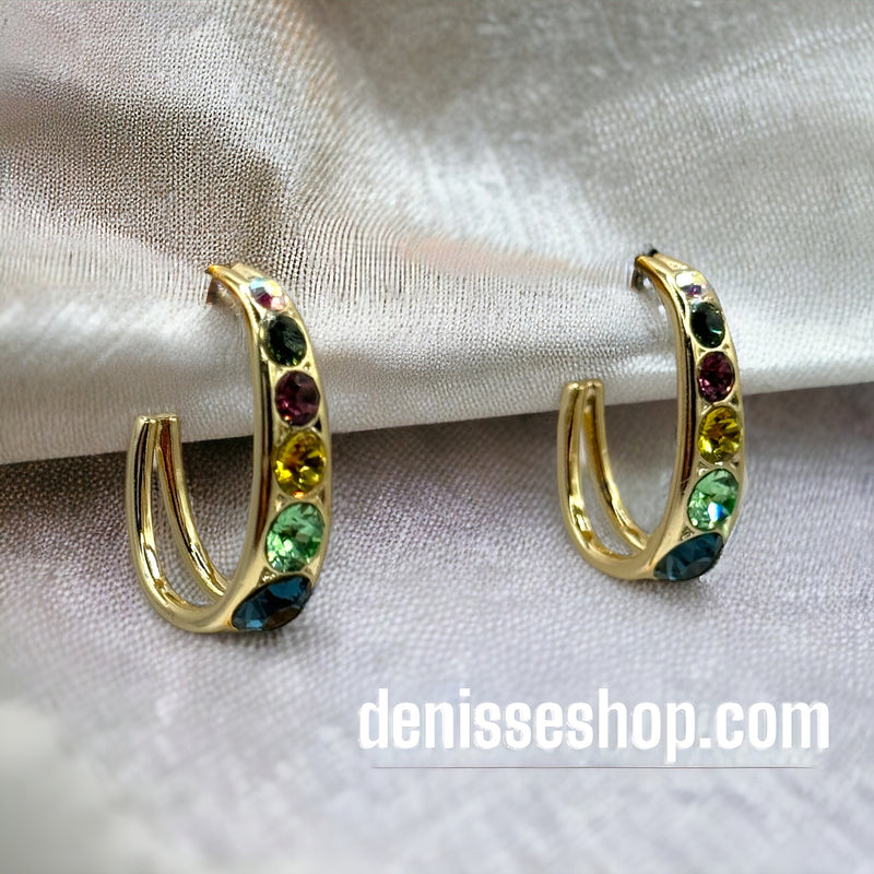 14K Colorful Stone Hoops HP106