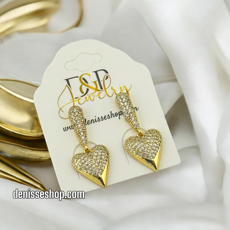 14K WHITE STONE HEART  EARRING E645