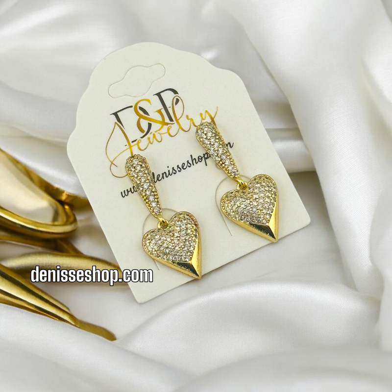 14K WHITE STONE HEART  EARRING E645