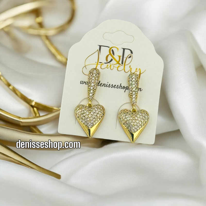 14K WHITE STONE HEART  EARRING E645