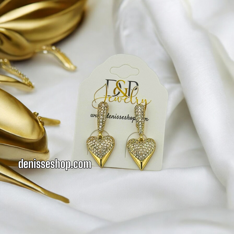 14K WHITE STONE HEART  EARRING E645