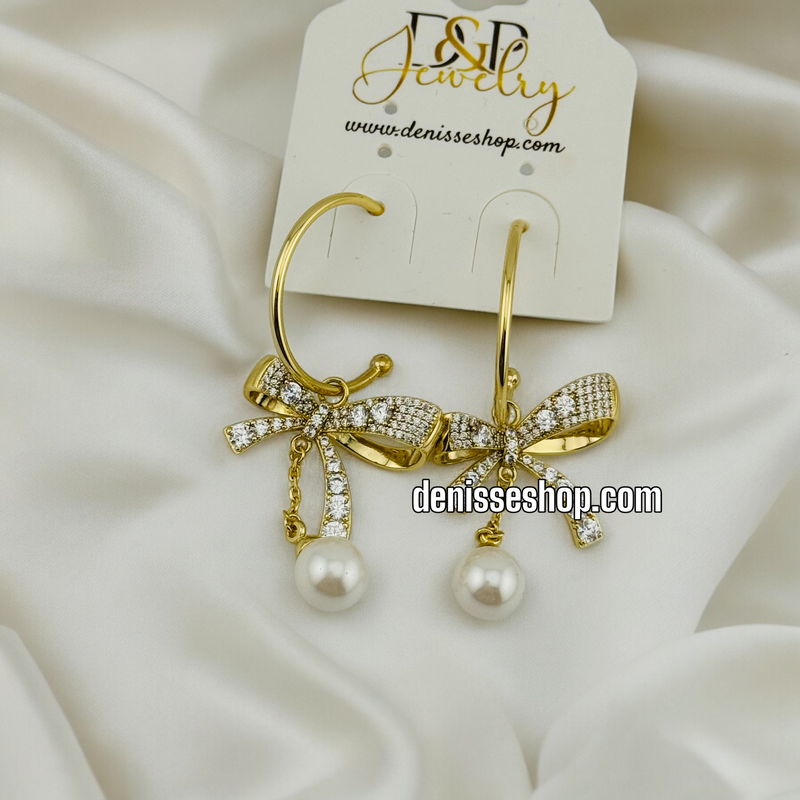 14K BOW PEARL GOLD HOOPS HP410