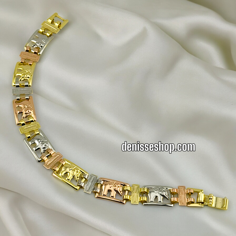 14K THREE TONED ELEPHANT BRACELET BR395