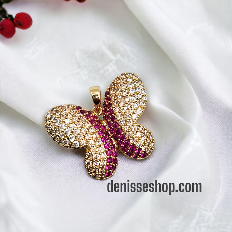 Gold and Red Stone Butterfly Pendant 2.5&