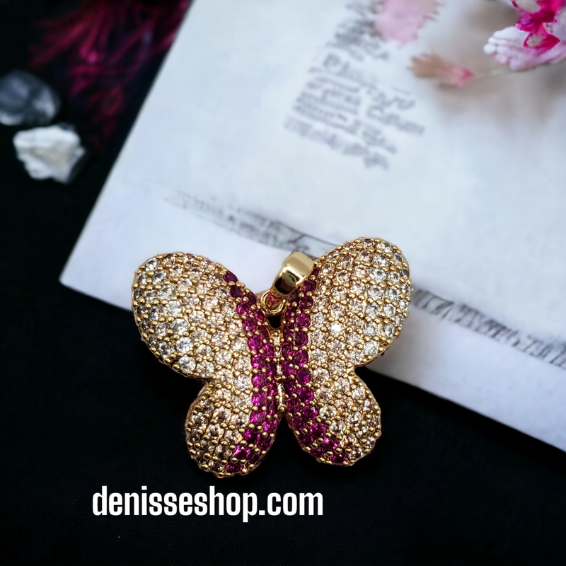 Gold and Red Stone Butterfly Pendant 2.5&